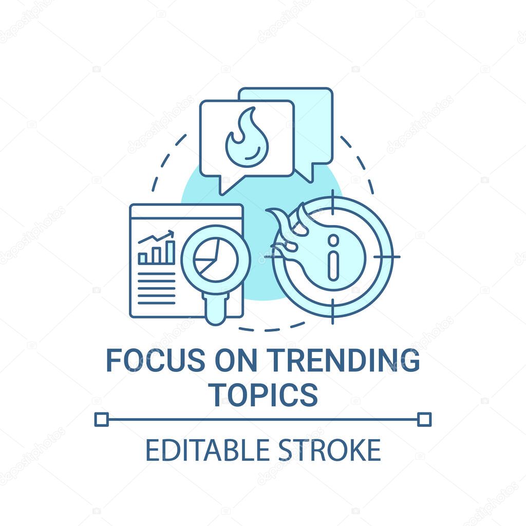 Focus on trending topics concept icon. Viral content creation abstract idea thin line illustration. Audience engagement. Surge in popularity. Vector isolated outline color drawing. Editable stroke