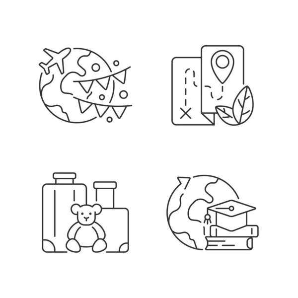 Vacation Linear Icons Set Vacation Abroad Eco Tourism Family Trip — 스톡 벡터