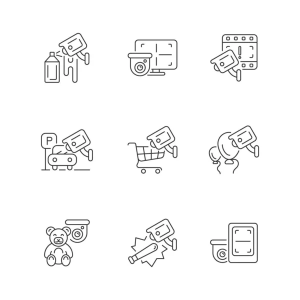 Securing Home Business Linear Icons Set Avoid Graffiti Damage Cctv — 图库矢量图片