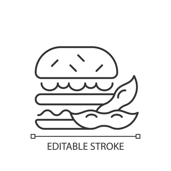 Soy Burger Linear Icon Patty Made Organic Vegetables Vegeterian Type — Stock Vector