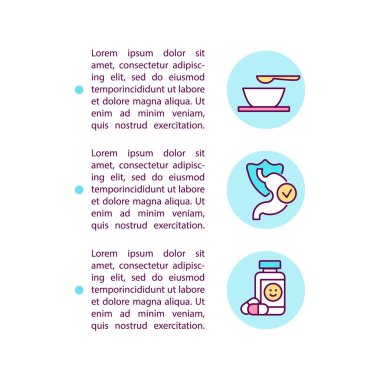 Beslenme yaklaşımları ve metinli ilaç konsepti simgeleri. Kopya uzayı ile PPT sayfa vektör şablonu. Broşür, dergi, gazete tasarımı. Beyazların sağlık hizmetleri doğrusal çizimleri