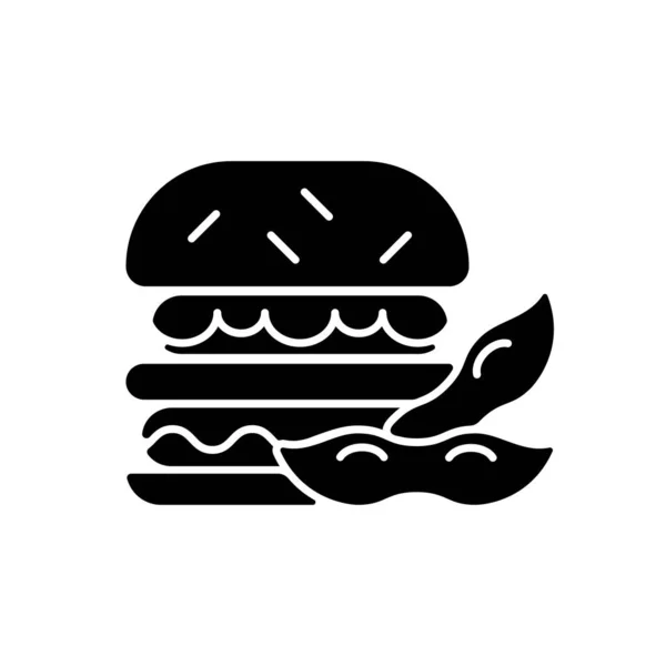 Szójaburger Fekete Jel Ikon Patty Organikus Zöldségekből Készült Vegetáriánus Típusú — Stock Vector