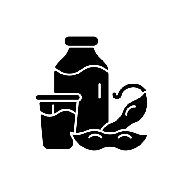Икона Соевого Молока Черным Глифом Молоко Растительного Происхождения Шлифовка Бобов — стоковый вектор