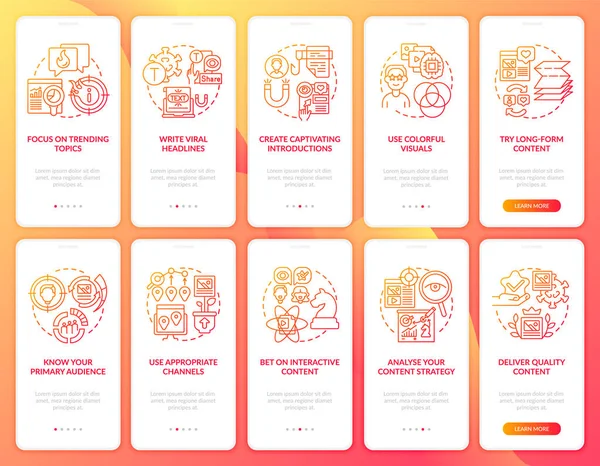 Faça Conteúdo Buzzworthy Onboarding Mobile App Page Screens Set Marketing —  Vetores de Stock