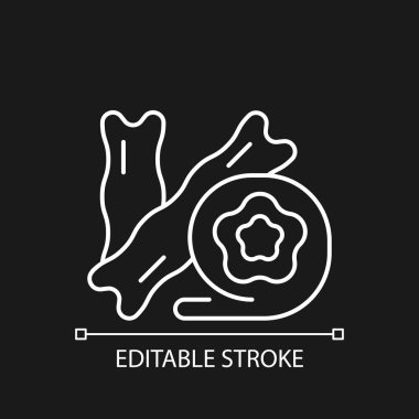 Koyu renk tema için soya peyniri beyaz doğrusal simgesi. Özel fasulye derisi. Vejetaryen yemekleri yetişiyor. İnce çizgi özelleştirilebilir illüstrasyon. Gece modu için izole vektör kontur sembolü. Düzenlenebilir vuruş