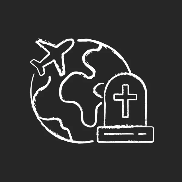 Tombstone Tourism Chalk White Icon Dark Background Cemetery Exploration Enthusiast — Stock Vector