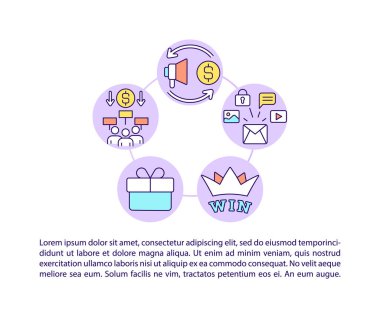 Metinli viral pazarlama araçları konsept çizgisi simgeleri. Kopya uzayı ile PPT sayfa vektör şablonu. Broşür, dergi, gazete tasarımı. Beyaz üzerine reklam doğrusal illüstrasyonları