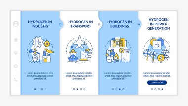 Hidrojen tüketimi vektör şablonunda. Simgeli ilgili mobil web sitesi. Web sayfasında 4 basamaklı ekranlar. Çizgisel çizimlerle oluşturma, güç oluşturma renk kavramı
