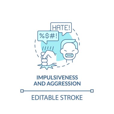 Agresif ve fevri davranışlar konsept ikonu. Otizm soyut fikir ince çizgi illüstrasyonunu imzalar. Tehlikeli, fevri hareketler. Öfke duyguları. Vektör izole edilmiş dış hat renk çizimi. Düzenlenebilir vuruş