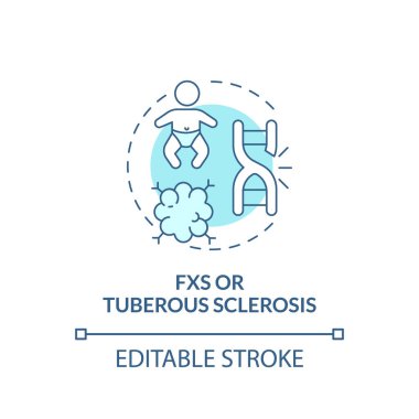 FXS ve tüberoz skleroz konsept ikonu. Otizm soyut fikirlere, ince çizgi çizimlerine neden olur. Nadir görülen genetik durum. Öğrenme güçlüğü çekiyorum. Vektör izole edilmiş dış hat renk çizimi. Düzenlenebilir vuruş