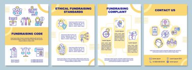 Bağış broşürü hazırlıyorum. Etik bağış toplama standartları. Broşür, broşür, broşür baskısı, doğrusal simgelerle kaplama tasarımı. Sunum için vektör düzenleri, yıllık raporlar, reklam sayfaları
