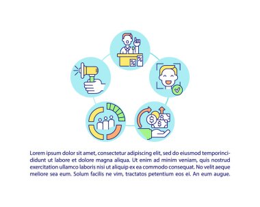 Para toplama kampanyaları konsept satır simgeleri ile metin. Kopya uzayı ile PPT sayfa vektör şablonu. Broşür, dergi, gazete tasarımı. Beyazlar üzerindeki doğrusal çizimler finanse ediliyor