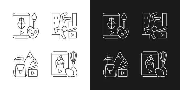 Internet Video Linear Icons Set Dark Light Mode Drawing Tutorial — Stock Vector