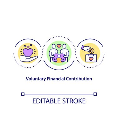 Voluntary financial contribution concept icon. Charity organization for collecting funds. Money collection idea thin line illustration. Vector isolated outline color drawing. Editable stroke