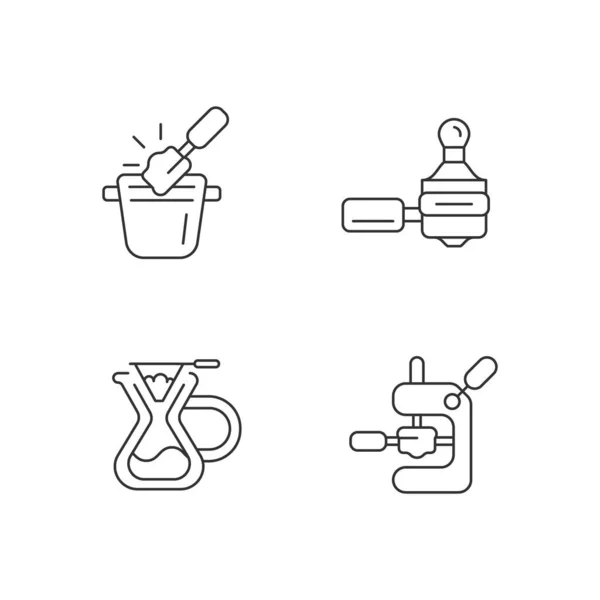 Set Iconos Lineales Herramientas Cafetería Caja Toques Para Residuos Tierra — Vector de stock