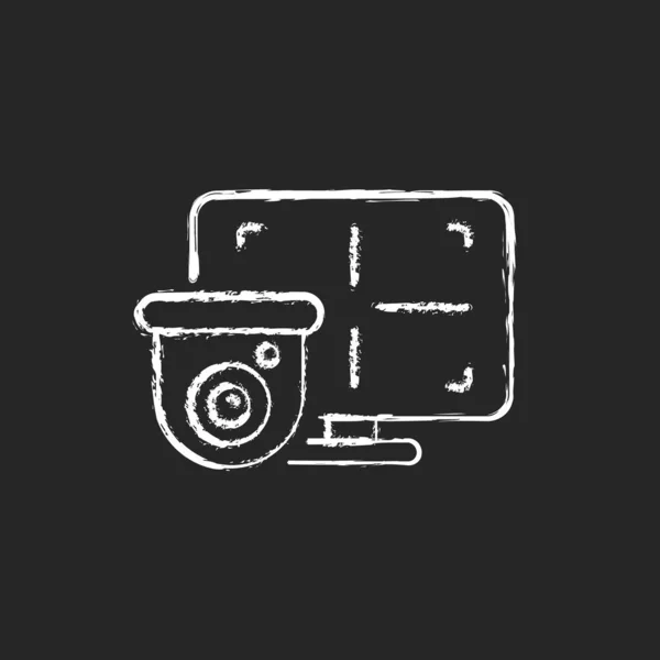 Cctv Monitor Krijt Wit Pictogram Donkere Achtergrond Apparaat Voor Bewakingsvideo — Stockvector