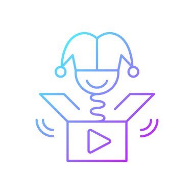 Eşek şakası videoları gradyan doğrusal vektör simgesi. Komik içerik. İnternette şakalara gülüyorlar. Eğlence için komedi videoları. İnce çizgi renkli semboller. Modern tarz pictogram. Vektör izole çizimi