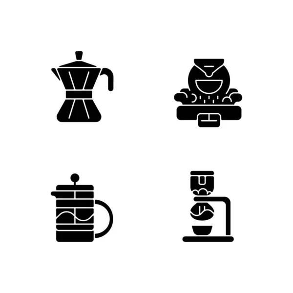 咖啡制作器具黑色石榴图标设置在白色的空间 莫卡大麻专业的咖啡豆商业烤面包机 法国媒体 浓缩咖啡的制作 轮廓符号 矢量孤立的说明 — 图库矢量图片