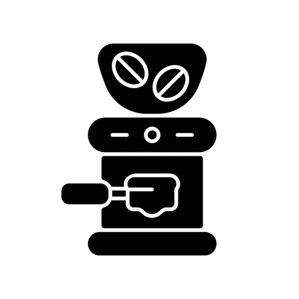 コーヒーグラインダーブラックグリフアイコン 豆を挽くための電気工場 プロのエスプレッソメーカー コーヒーショップアプライアンス 白い空間にシルエットのシンボル ベクトル分離図 — ストックベクタ