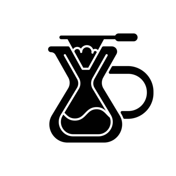 倒入咖啡机的黑色象形文字 浓缩咖啡的专业设备 酿酒用的滴滤器 Barista配件 白色空间上的轮廓符号 矢量孤立的说明 — 图库矢量图片