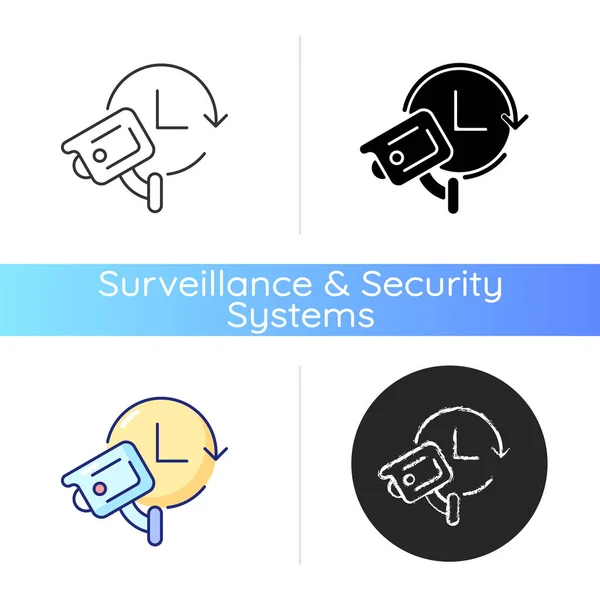 Protezione Ore Con Icona Del Sistema Video Sicurezza Monitoraggio Ore — Vettoriale Stock