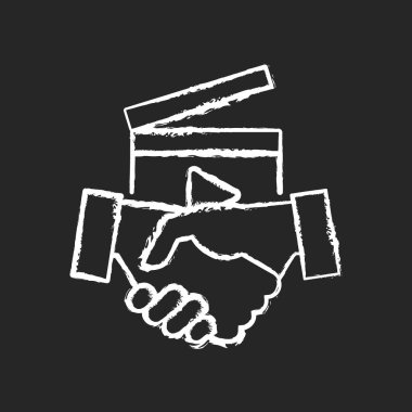 İş dünyasından iş videolarına. Koyu arkaplanda beyaz simge var. Film endüstrisinde B2B hizmeti. Şirket için profesyonel içerik çekiyoruz. Siyah üzerine izole edilmiş vektör çizimi