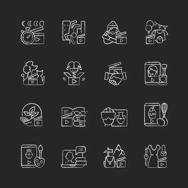 Videografi Kritvita Ikoner Som Mörk Bakgrund Affärsbilder Online Kurser För — Stock vektor