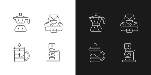 Koffie Apparaat Lineaire Pictogrammen Ingesteld Voor Donkere Lichte Modus Moka — Stockvector
