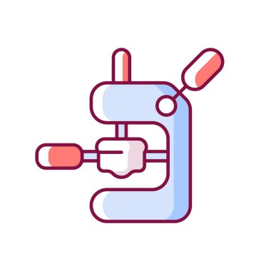 Espresso makinesi RGB renk simgesi dolduruluyor. Profesyonel kahve makinesi. Americano 'yu hazırlamak için ticari bir cihaz. İzole vektör çizimi. Barista aksesuarları basit doldurulmuş çizgi çizimleri