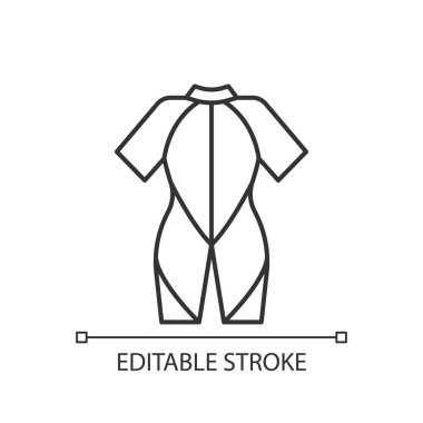 Dalgıç giysisi doğrusal simgesi. Suda zaman geçirmek için özel takım elbise. Isınmaya devam et. Gergin malzeme. İnce çizgi özelleştirilebilir illüstrasyon. Contour sembolü. Vektör izole çizim. Düzenlenebilir vuruş