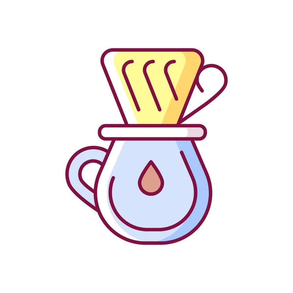 Капельный Кофе Rgb Цветной Значок Фильтр Варки Эспрессо Профессиональная Посуда — стоковый вектор