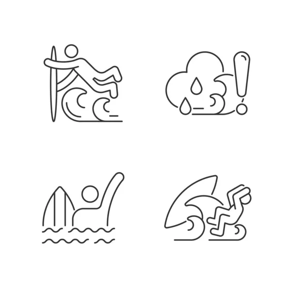 Набір Лінійних Іконок Водних Видів Спорту Техніка Серфінгу Супермена Перевірка — стоковий вектор