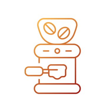 Kahve öğütücü gradyan doğrusal vektör simgesi. Topraklama fasülyeleri için elektrik değirmeni. Profesyonel espresso makinesi. İnce çizgi renkli semboller. Modern tarz pictogram. Vektör izole çizimi