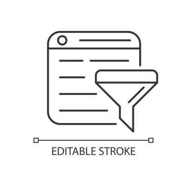 Kabarcık doğrusal simgesini filtrele. Entelektüel izolasyon. İnternetten seçmeli bilgi. Algoritmik önyargı. İnce çizgi özelleştirilebilir illüstrasyon. Contour sembolü. Vektör izole çizim. Düzenlenebilir vuruş