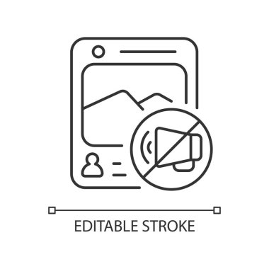 Sosyal medya sansür lineer simgesi. Zararlı gruplara erişimi kısıtla. Sesler kesiliyor. İnce çizgi özelleştirilebilir illüstrasyon. Contour sembolü. Vektör izole çizim. Düzenlenebilir vuruş