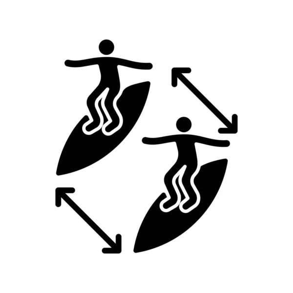 保持冲浪者之间的距离 防止冲浪伤害 避免与其他冲浪板接触 冲浪礼仪 白色空间上的轮廓符号 矢量孤立的说明 — 图库矢量图片