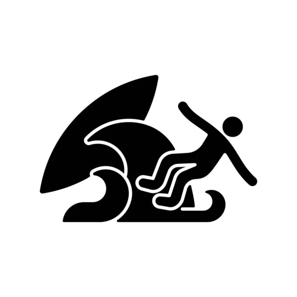 Surf Wipeout Zwarte Glyph Pictogram Van Surfplank Gegooid Worden Door — Stockvector