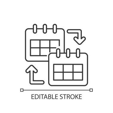 Takvim paylaşımı doğrusal simgesi. Çalışan işbirliği için online program kontrolü. İzleme işi. İnce çizgi özelleştirilebilir illüstrasyon. Contour sembolü. Vektör izole çizim. Düzenlenebilir vuruş