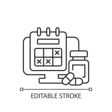 Hastalık izini sürme zaman çizgisel simgesi. Hastalık sırasında çalışanların izin günlerini ayarlamak. İnce çizgi özelleştirilebilir illüstrasyon. Contour sembolü. Vektör izole çizim. Düzenlenebilir vuruş