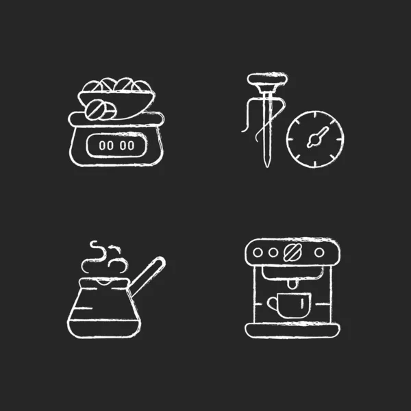 Aparato Para Preparación Café Tiza Iconos Blancos Establecidos Sobre Fondo — Vector de stock