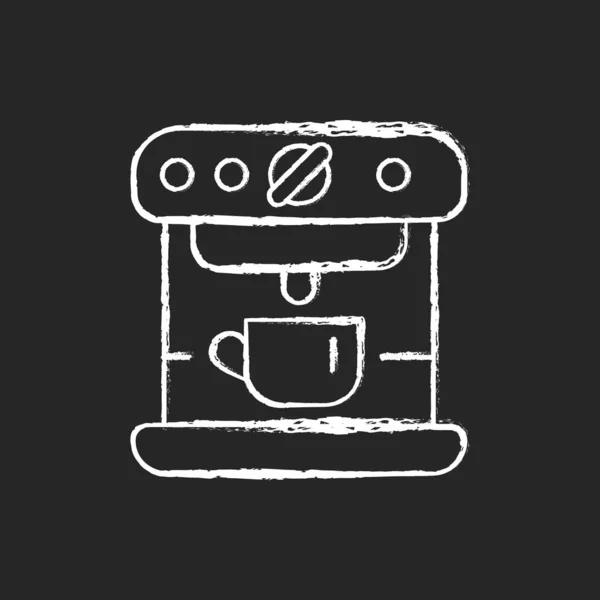 浓缩咖啡机粉笔白色图标在黑暗的背景 咖啡店的商业器具 专业的咖啡壶设备 Barista配件 黑色上孤立的矢量黑板插图 — 图库矢量图片