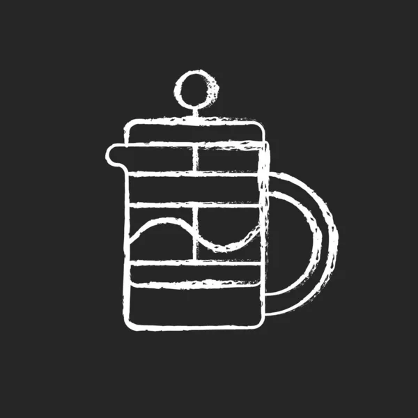 法国媒体粉笔白色图标黑暗的背景 准备咖啡和茶的厨房用具 用于酿酒的家用壶 Barista配件 黑色上孤立的矢量黑板插图 — 图库矢量图片