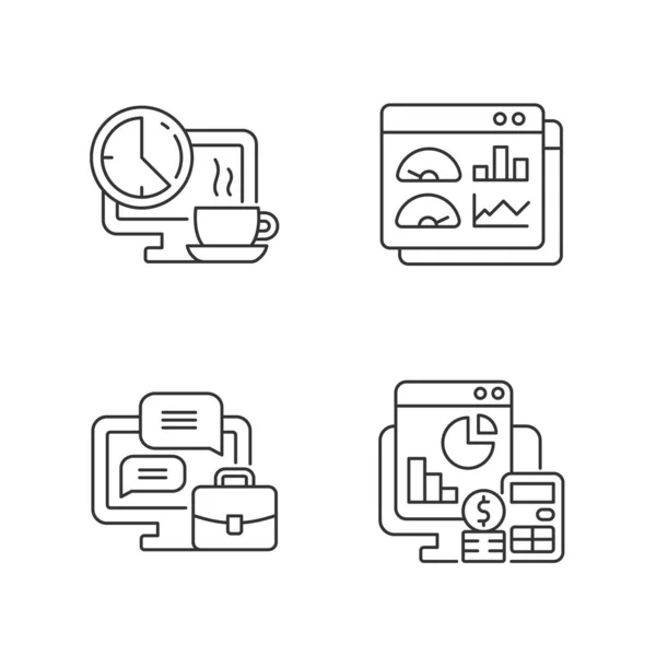 Arbejde Sporing Lineære Ikoner Sæt Kaffe Frokostpause Ansatte Dashboard Med – Stock-vektor