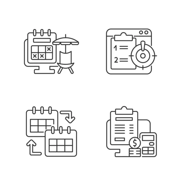 Définir Des Icônes Linéaires Suivi Travail Distance Congé Annuel Pour — Image vectorielle