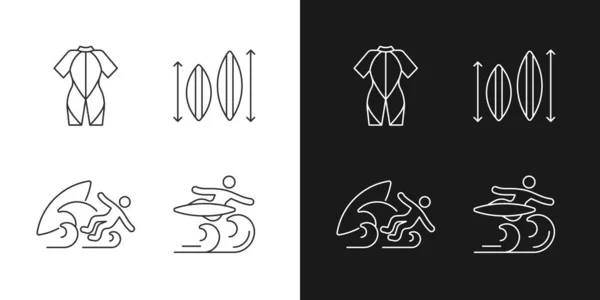 Surf Riding Linear Icons Set Dark Light Mode Wetsuit Choosing — Stock Vector