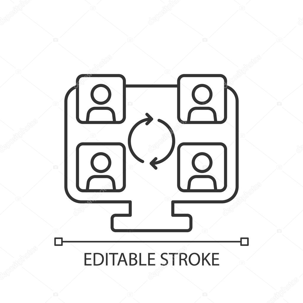 Collaboration online tools linear icon. Corporate video call for business team. Thin line customizable illustration. Contour symbol. Vector isolated outline drawing. Editable stroke