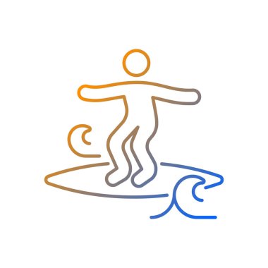 Parçalanmış dalgalar gradyan doğrusal vektör simgesinde sörf yapıyor. Duygusal dalgalarda numaralar öğreniyorum. Acemi dost koşulları. İnce çizgi renkli semboller. Modern tarz pictogram. Vektör izole çizimi