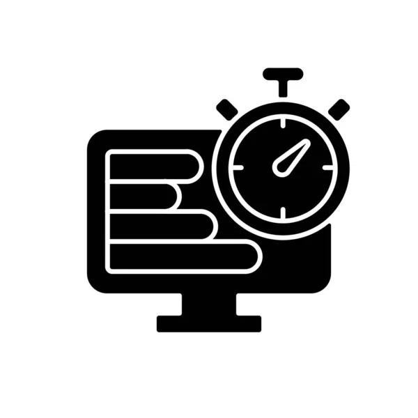 Zaman Izleyici Siyah Kabartma Simgesi Proje Performans Değerlendirmesi Çalışma Saatleri — Stok Vektör