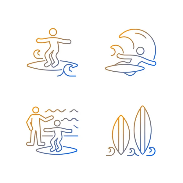 Set Icone Vettoriali Lineari Gradienti Surf Onde Friabili Che Fanno — Vettoriale Stock