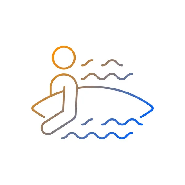 Surfer Entering Water Gradient Linear Vector Icon Surfing First Time — Stock Vector